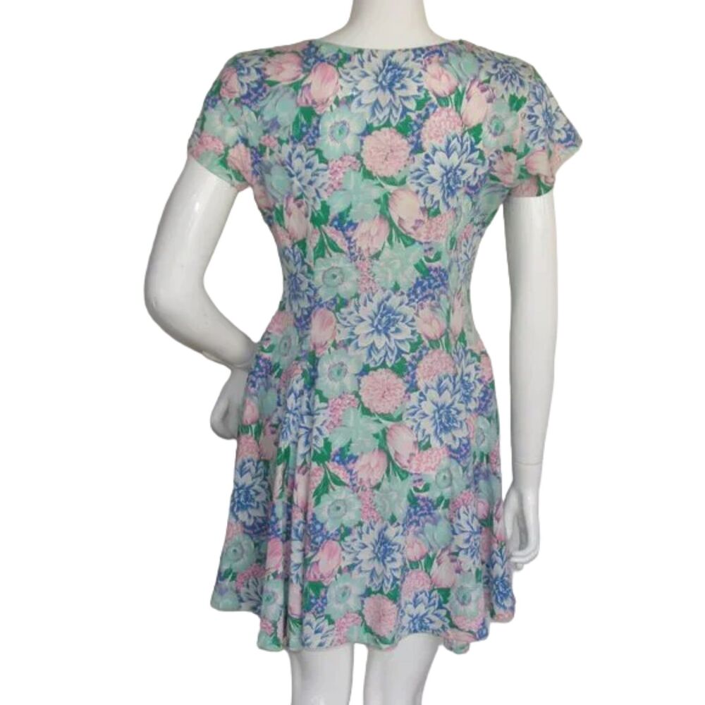 VINTAGE Skater MIni Dress, S, Multicolor Floral, Short sleeves,  Square neck - Picture 5 of 13